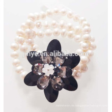 Mode große schwarze Kristall Blume Perle Armband Perle Anweisung Armband